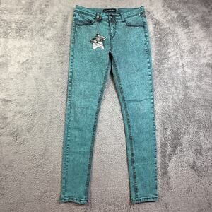 Y2K VTG Vanilla Star Jeans NEW Skinny Acid Died Blue Womens 28x29 Stretch Denim
